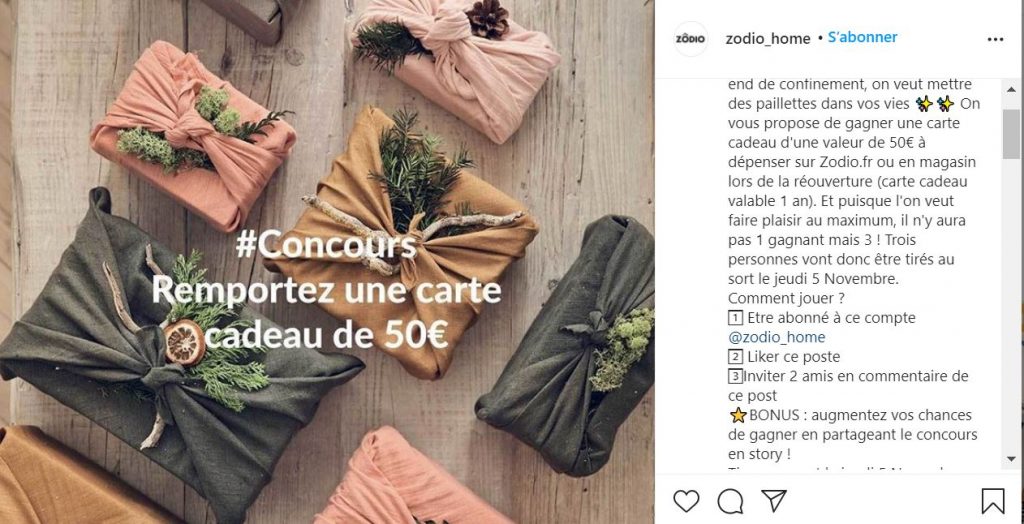 exemple Zodio jeu concours instagram