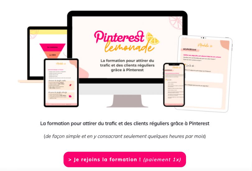 Page de vente copywriting pour une formation Pinterest