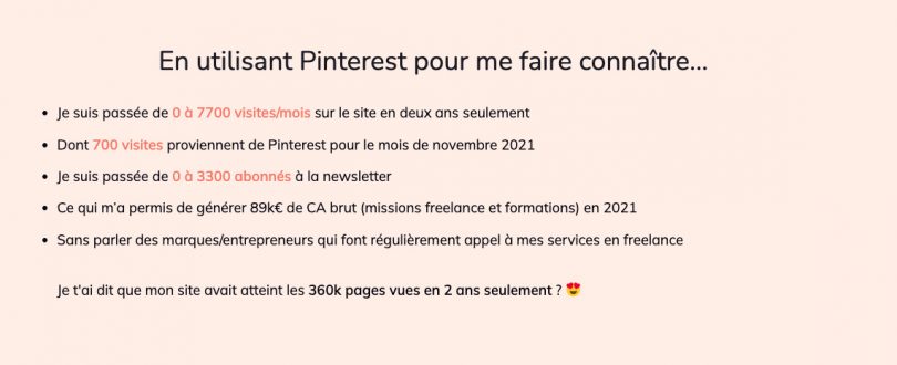 Page de vente copywriting pour une formation Pinterest