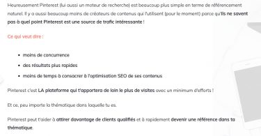 Page de vente copywriting pour une formation Pinterest