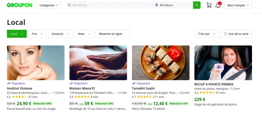 Deals locaux proposés par Groupon