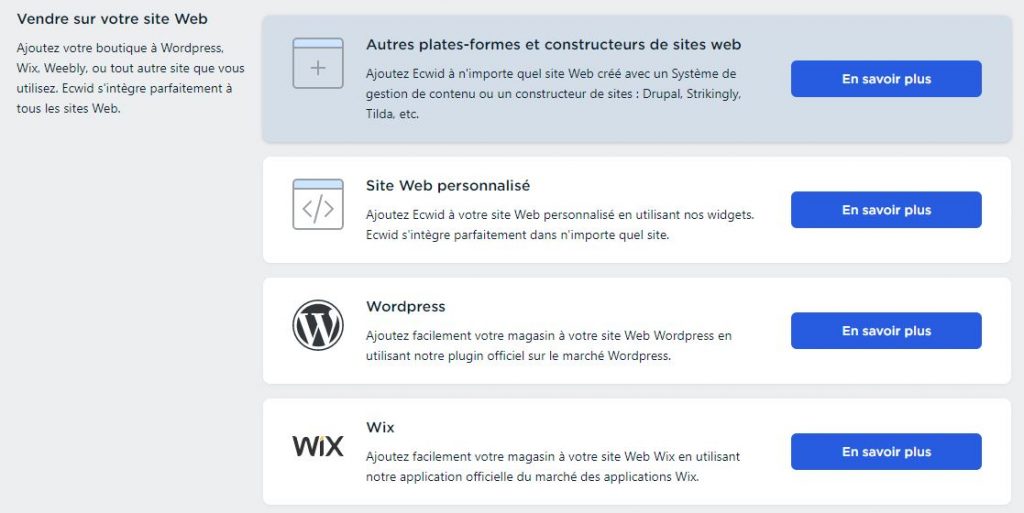 ajouter Ecwid à un site existant WordPress, Wix ou autre