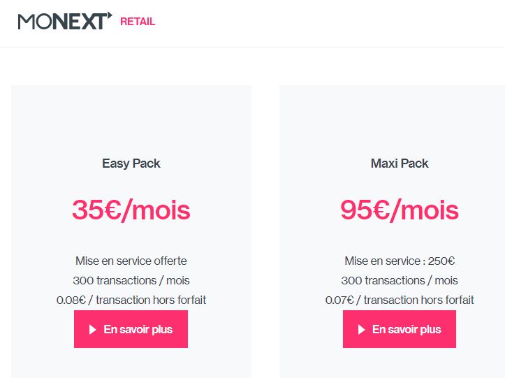 Tarifs de la solution PSP Monext