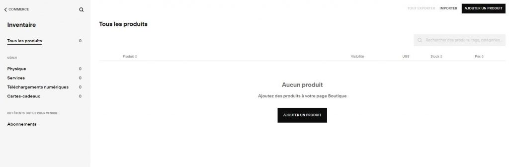 Outil de gestion d'inventaire sur Squarespace