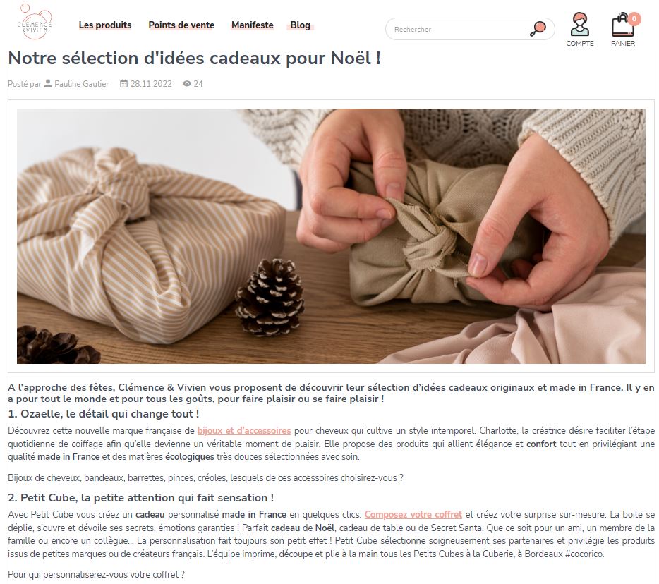 Un article de blog d'idées cadeaux de Clémence et Vivien