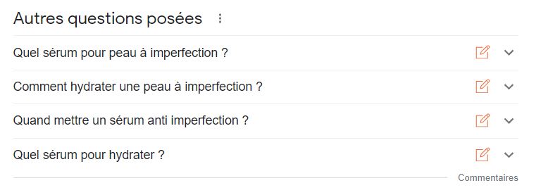 La section "autres questions posées" sur Google pour alimenter une FAQ