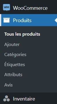 Menu produits de WooCommerce