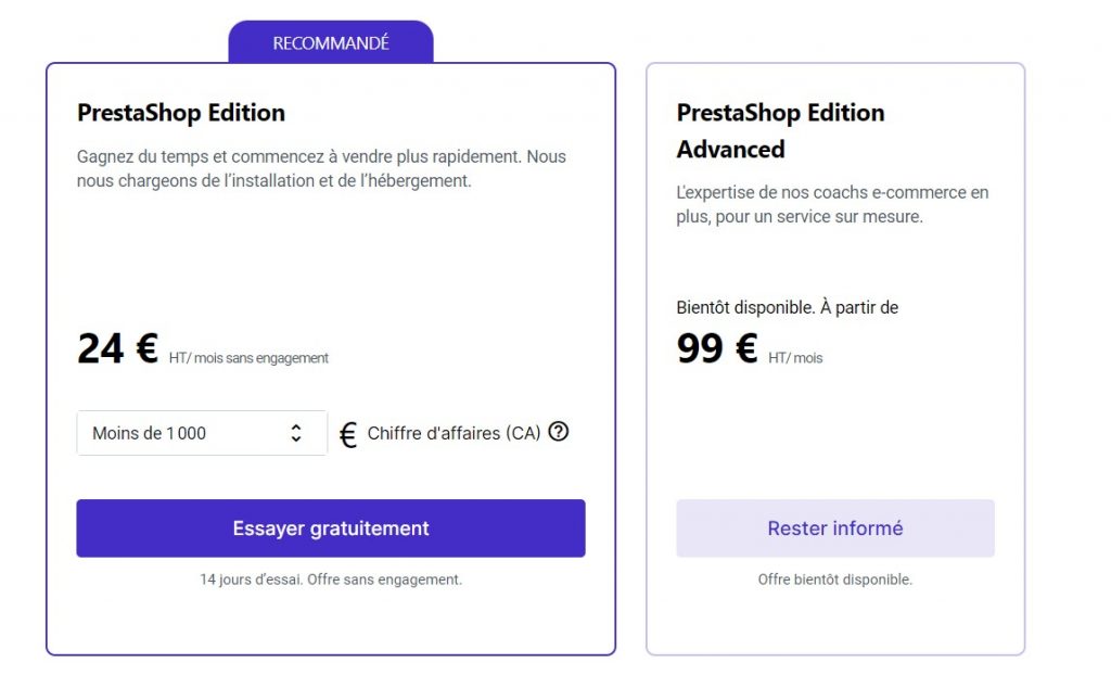 Les tarifs de Prestashop Edition